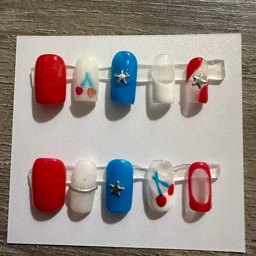 Handmade Stick on Nails: 4th of July Cherries